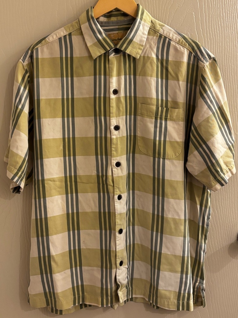 Tommy Bahama Olive, Cream & Green Plaid Short-Sleeve Button-Down